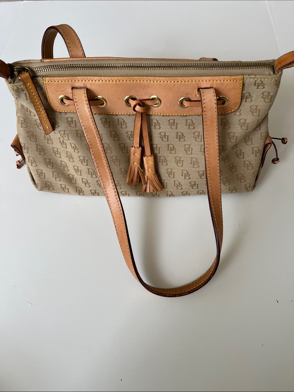 Dooney & Bourke Designer Logo Canvas Tassel Tote Bag